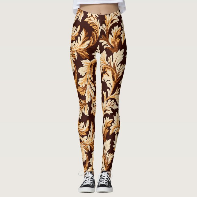 Leggings Feuilles Baroques Dessinés À La Main : Élégance De (Devant)