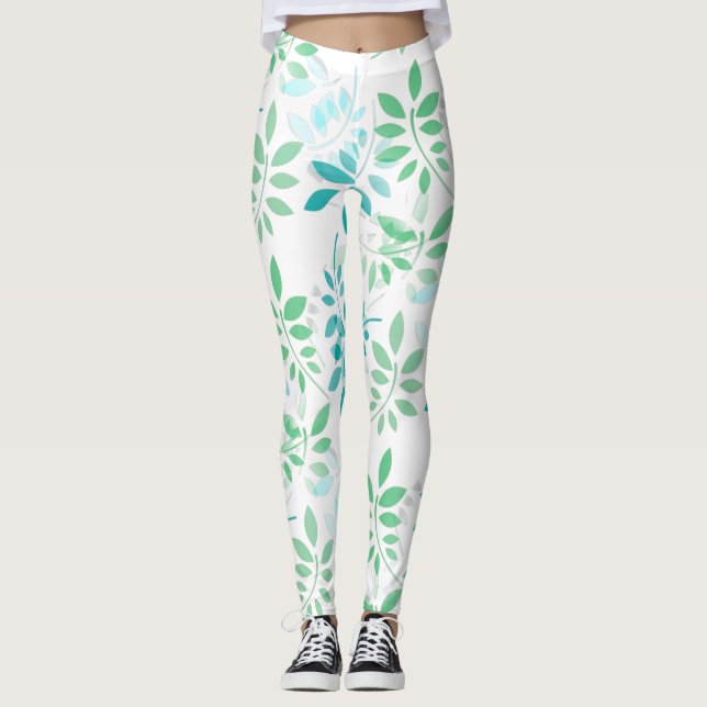 Leggings Feuilles bleu vert (Devant)