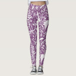 Leggings Feuilles botaniques et fleurs pourpres<br><div class="desc">Feuilles botaniques blancs,  silhouettes de feuillage et de fleurs sur un arrière - plan violet. Art original de Nic Squirrell.</div>