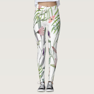 Leggings Feuilles botaniques minimalistes et vert fleur