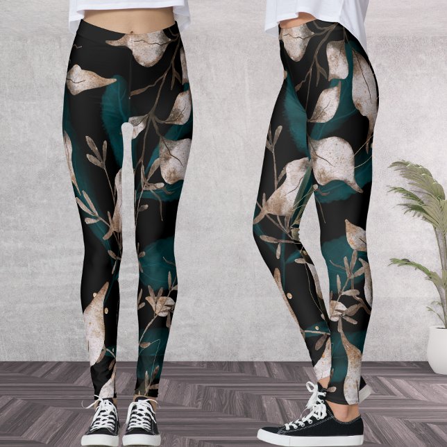 Leggings Feuilles botaniques modernes foncés (Créateur téléchargé)