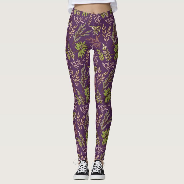 Leggings Feuilles botaniques : un dos violet époustouflant (Devant)