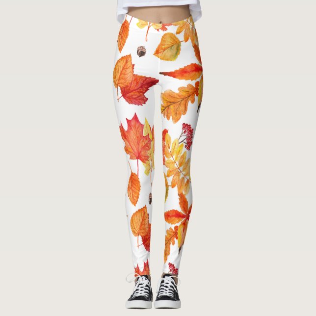 Leggings Feuilles d'aquarelle, motif naturel transparent. (Devant)