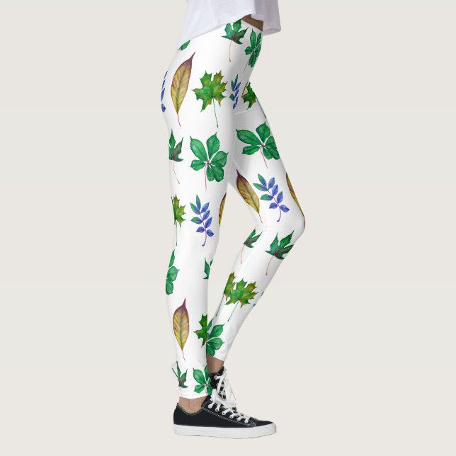 Leggings Feuilles d'aquarelle vert et bleu (Droite)