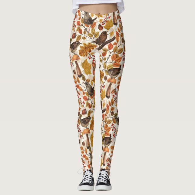 Leggings Feuilles d'automne, baies, champignons et fleurs (Devant)