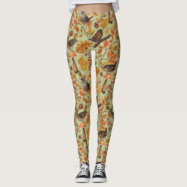Leggings Feuilles d'automne, baies, champignons et fleurs (Devant)