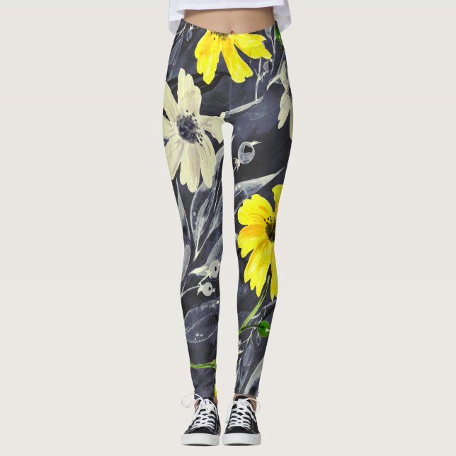 Leggings Feuilles d'automne, baies : motif d'aquarelle. (Devant)