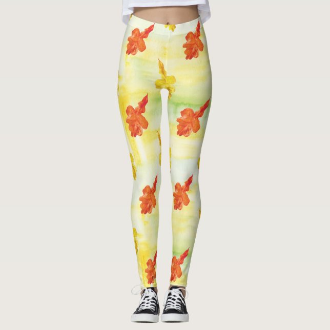 Leggings feuilles d'automne de l'aquarelle (Devant)