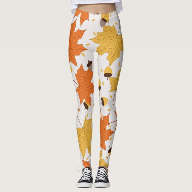 Leggings Feuilles d'automne, design vintage sans soudure. (Devant)