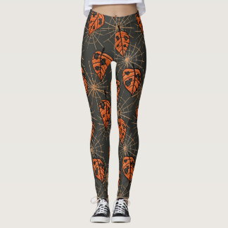 Leggings Feuilles d'automne d'Halloween et toiles d'araigné