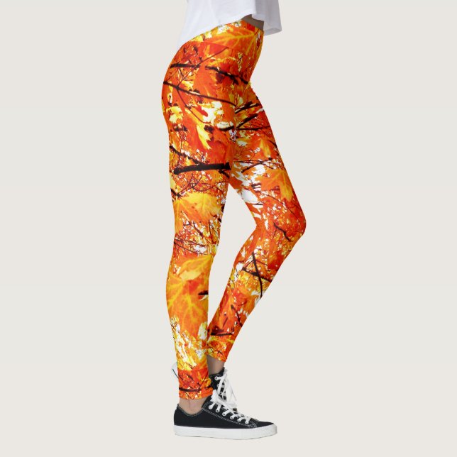 Leggings Feuilles d'automne en chute, orange avec pattes no (Droite)