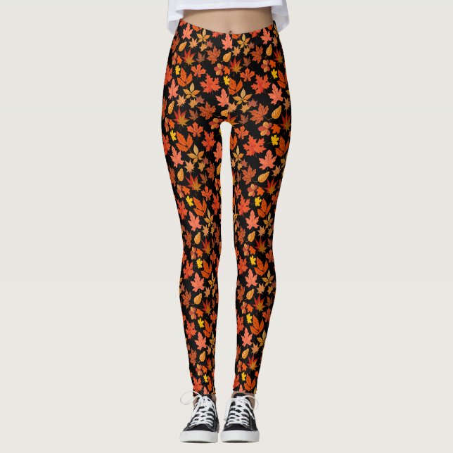 Leggings Feuilles d'automne Motif 01x4b Black BG (Devant)