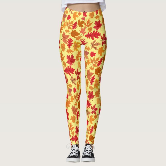 Leggings Feuilles d'automne motif 02 L Jaune BG (Devant)