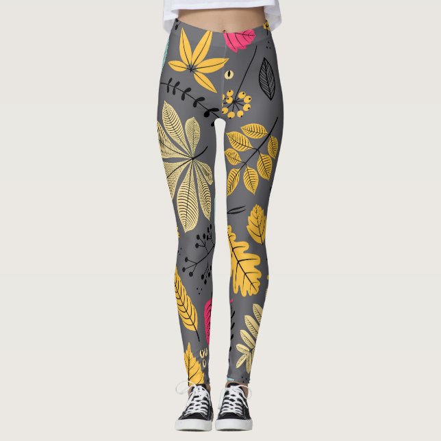 Leggings Feuilles d'automne : Motif foncé sans couture (Devant)