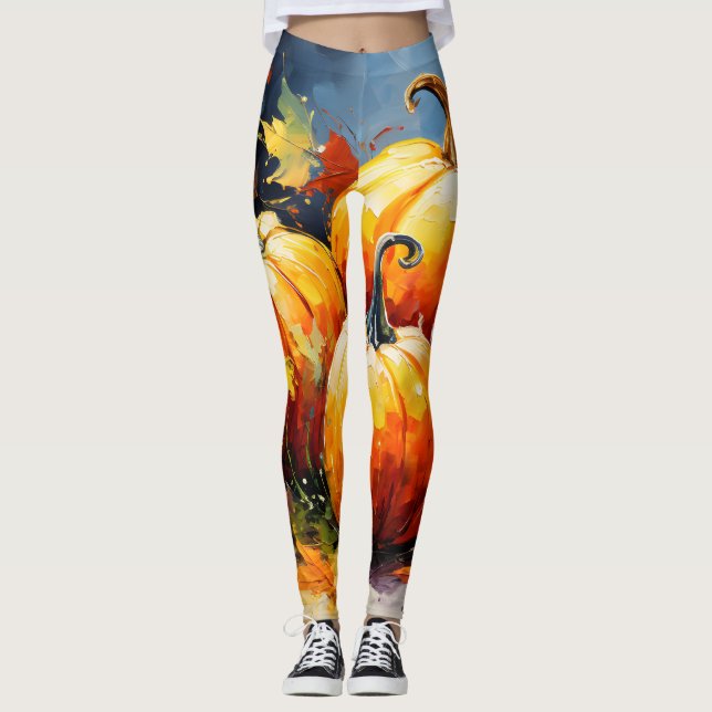 Leggings Feuilles d'automne rustiques Citrouilles colorées (Devant)