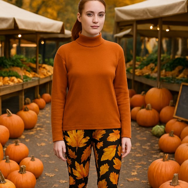 Leggings Feuilles d'automne sur fond noir  (Créateur téléchargé)