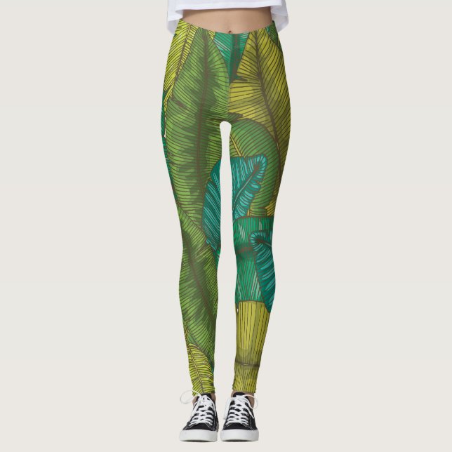 Leggings Feuilles de bananes : Botanique Vintage à main (Devant)