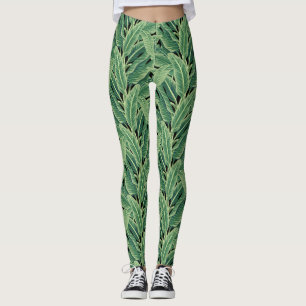 Leggings Feuilles de bananes tropicales vertes
