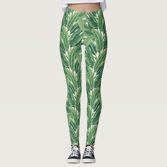 Leggings Feuilles de bananes tropicales vertes (Devant)