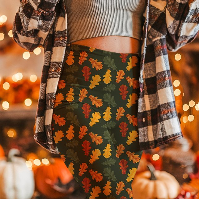 Leggings Feuilles de chêne d'automne tombent vertes (Créateur téléchargé)