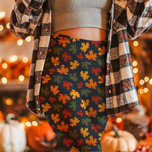 Leggings Feuilles de Érable d'Automne Tombent Navy (Créateur téléchargé)