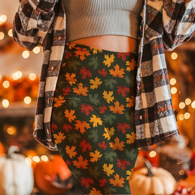 Leggings Feuilles de Érable d'Automne Tomber Vert (Créateur téléchargé)