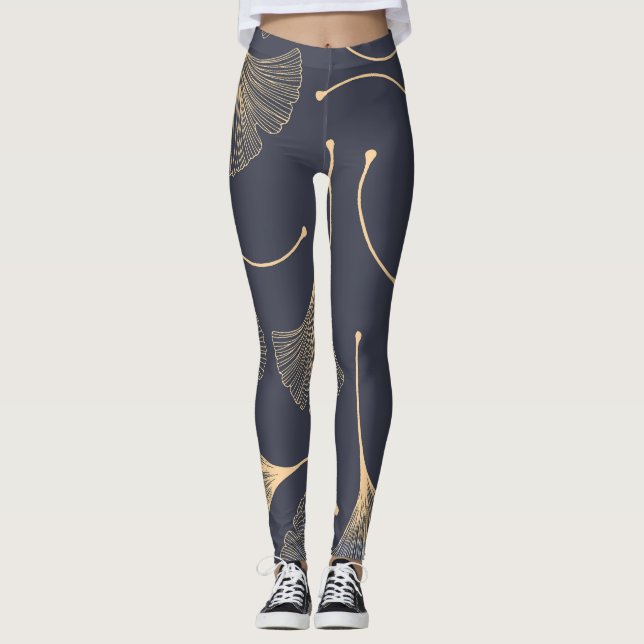 Leggings Feuilles de Ginkgo modèle floral sans joint (Devant)