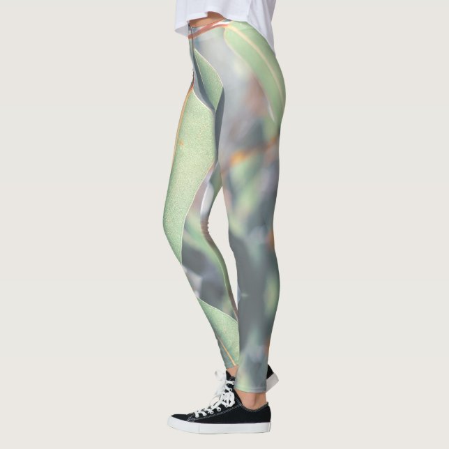 Leggings Feuilles de l'arbre d'eucalyptus vert pâle (Gauche)
