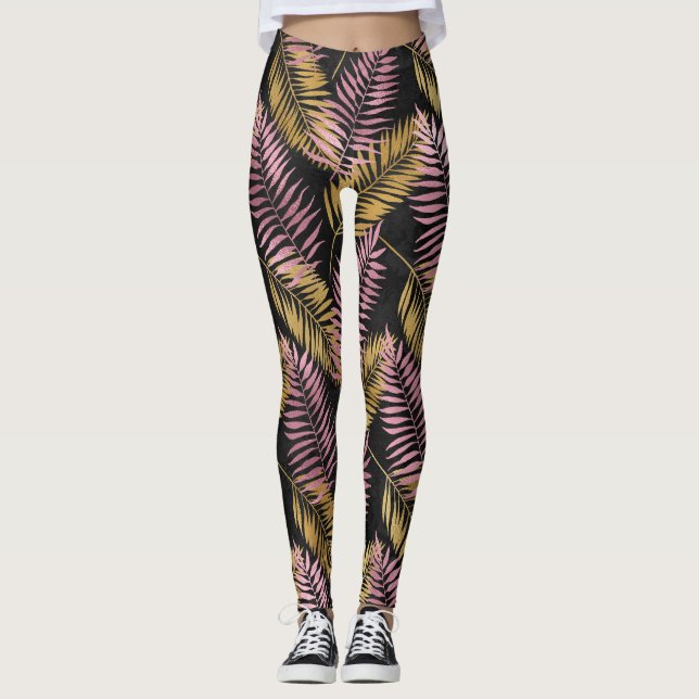 Leggings Feuilles de léopard rose et or (Devant)