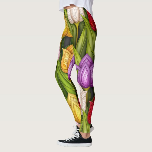 Leggings Feuilles de mode Pop Tulips en fleurs 1 (Gauche)