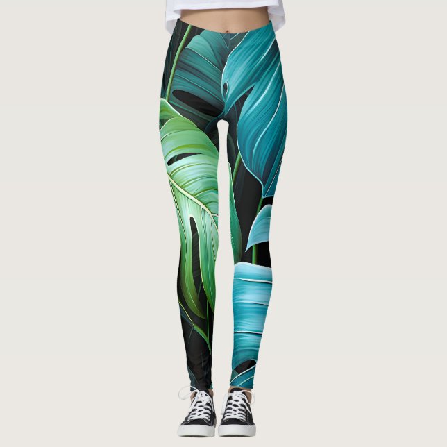Leggings Feuilles de Monstera Botanique Feuillage Jungle Tr (Devant)