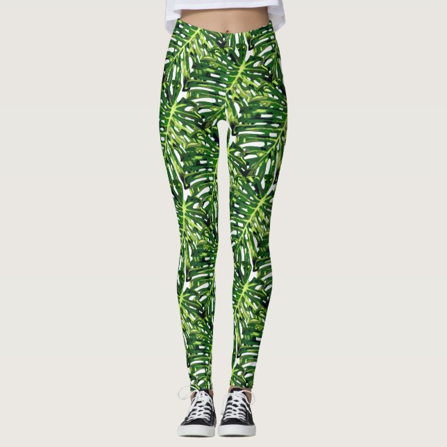 Leggings Feuilles de Monstera Tropical 2 (Devant)