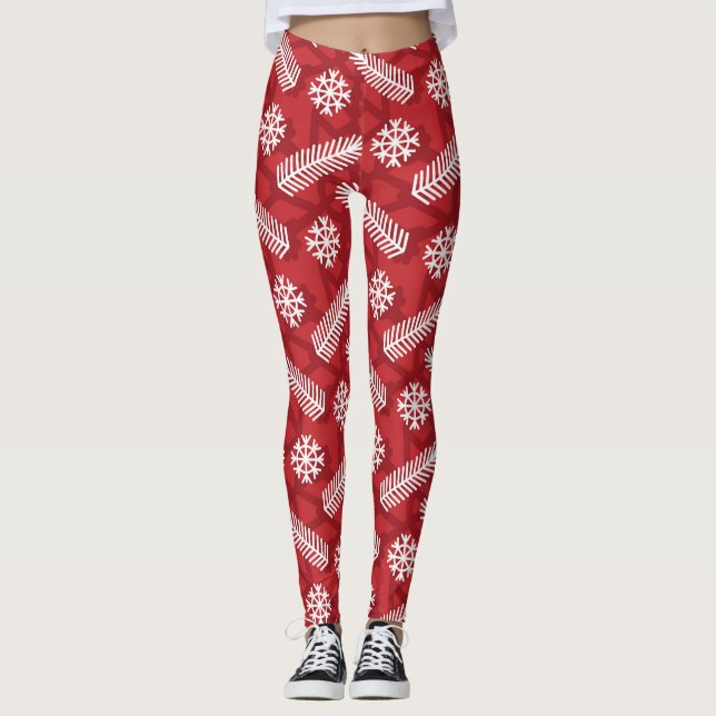 Leggings Feuilles de Noël motif de flocon de neige (Devant)