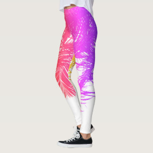 Leggings Feuilles de palmier rose violet blanc
