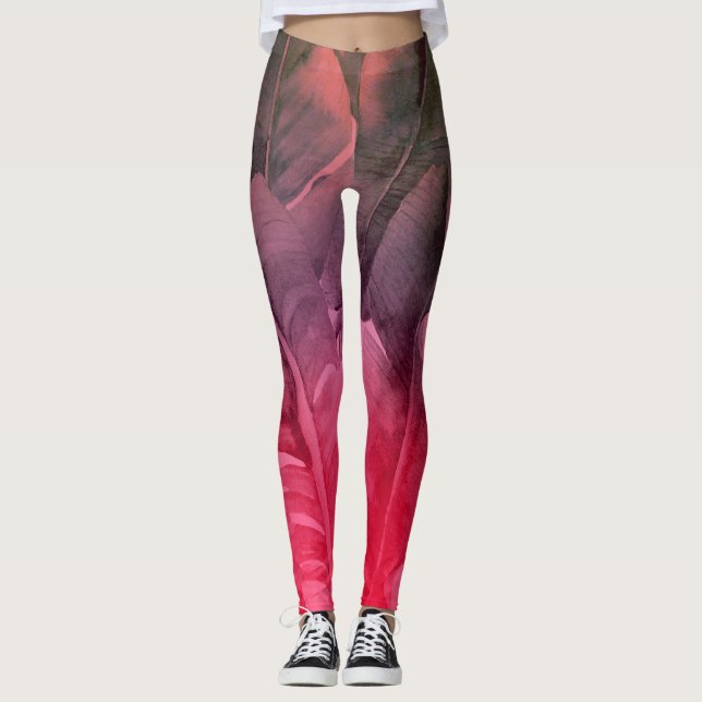 Leggings Feuilles de palmier tropicales roses lumineuses d' (Devant)