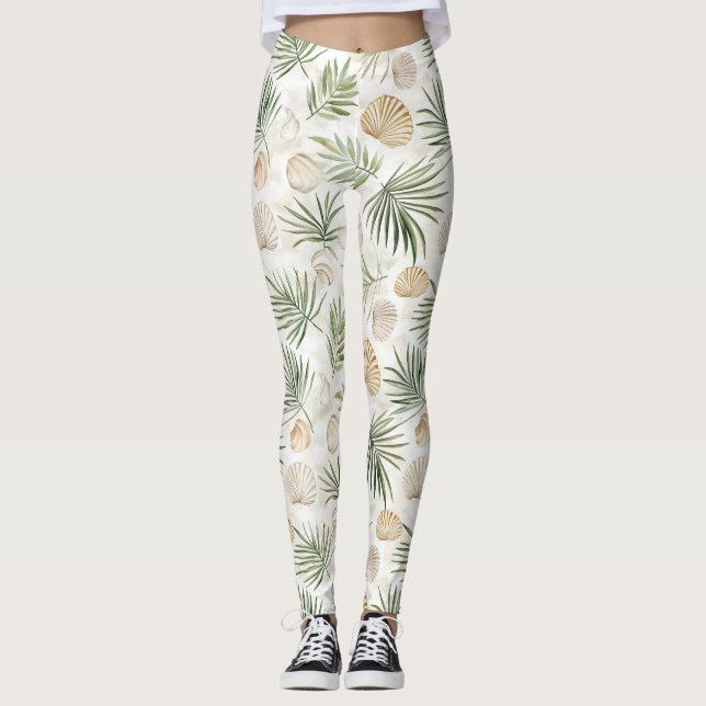 Leggings Feuilles de palmier vert de Shells Beach (Devant)