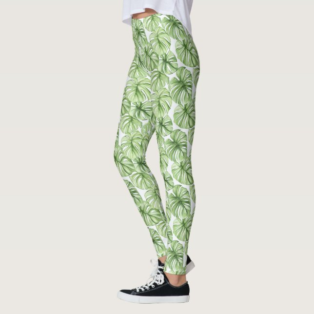 Leggings Feuilles de palmier vert tropical (Gauche)
