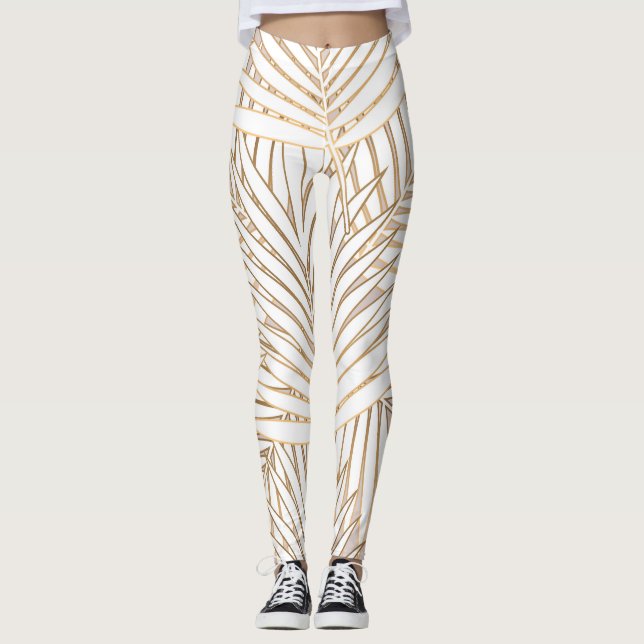 Leggings Feuilles de palmiers dorés : art déco. (Devant)