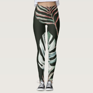 Leggings Feuilles de palmiers, monstère : aquarelle tropica