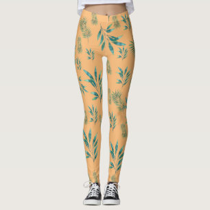Leggings Feuilles de palmiers orange et vert