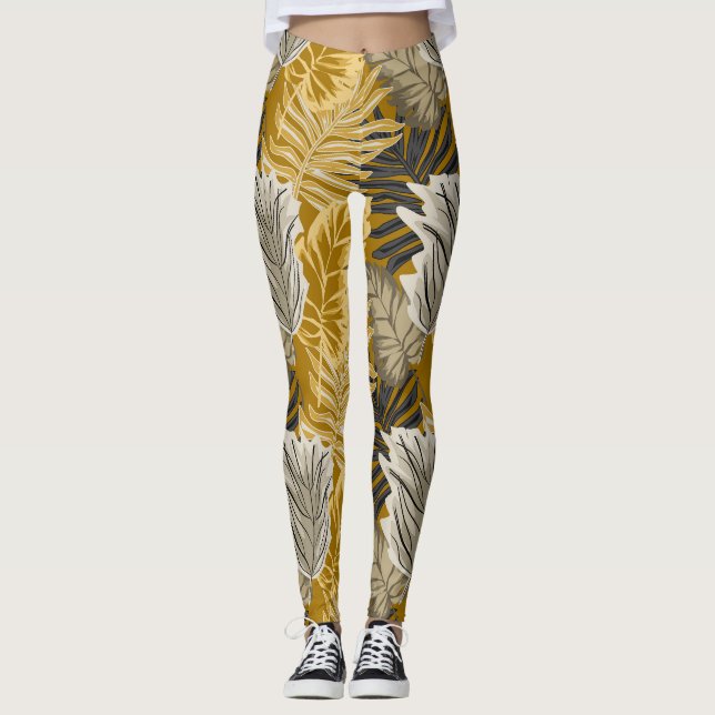 Leggings Feuilles de palmiers, tropical, botanique, jungle, (Devant)