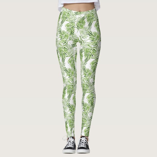 Leggings Feuilles de palmiers verts. Motif aquarelle (Devant)