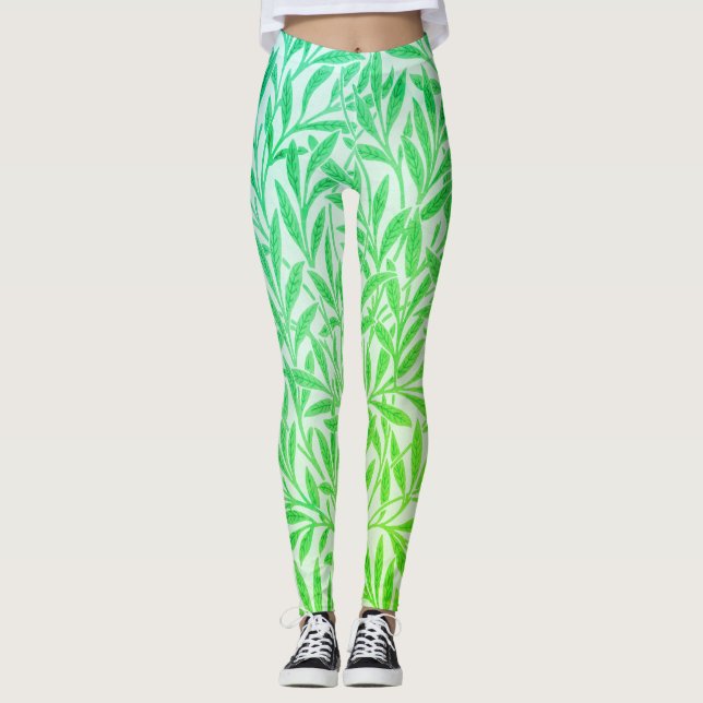 Leggings Feuilles de saule vert tropical botanique vintage (Devant)