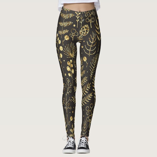 Leggings Feuilles de vacances : Motif de pin Vintage (Devant)