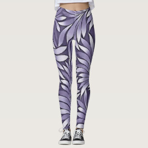 Leggings Feuilles décoratives en améthyste et blanc
