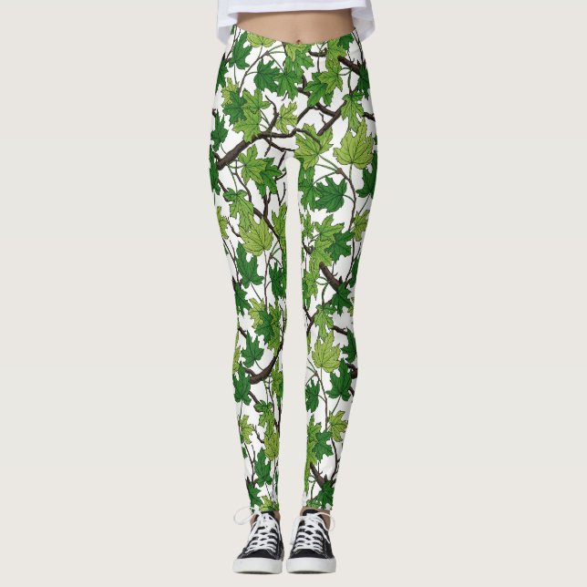 Leggings Feuilles d'érable sur fond blanc (Devant)