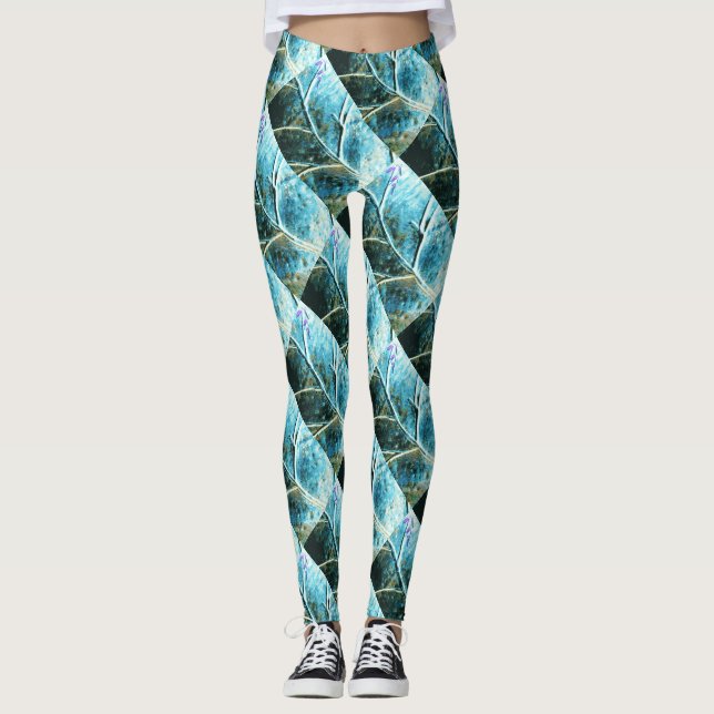 Leggings feuilles diagonaux de cuivre verdigris (Devant)