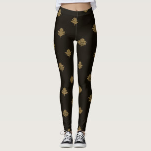 Leggings Feuilles dorées atténuées noires