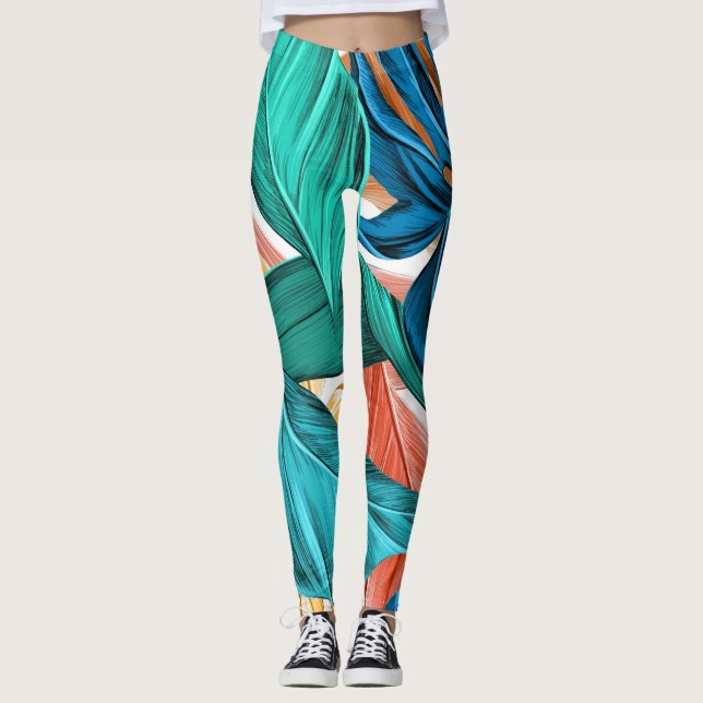 Leggings Feuilles Du Printemps Tropical Et De L'Été (Devant)