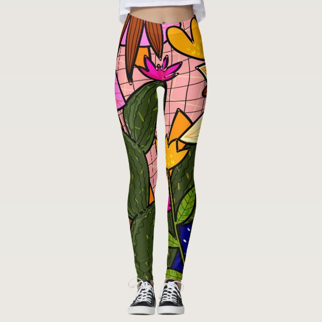 Leggings Feuilles et fleurs tropicales abstraites   (Devant)